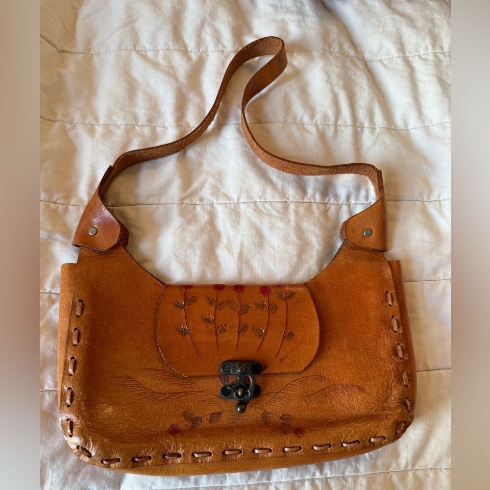 1970s Hand-tooled Boho Hippie Style Shoulder Bag
